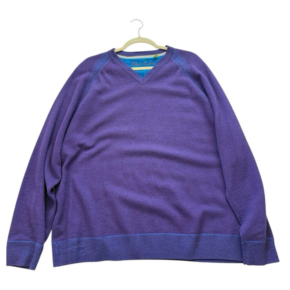 Robert Graham Pullover Long Sleeve Sweater Purple Wool Cashmere Blend Mens 2XL